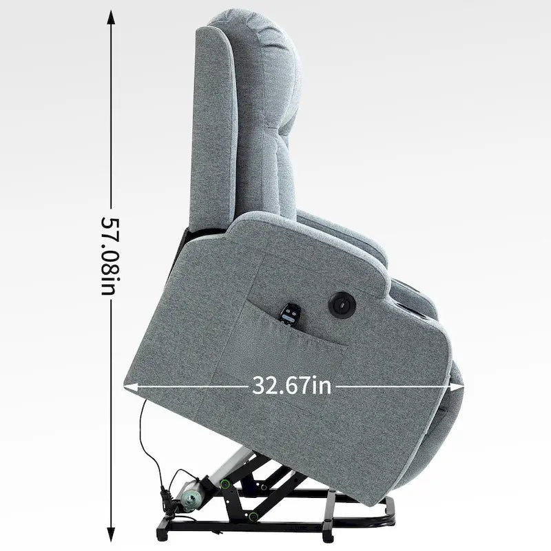 Fauteuil inclinable releveur électrique, Fauteuil de massage moderne à moteur unique avec chauffage lombaire, port de chargement USB, porte-gobelets