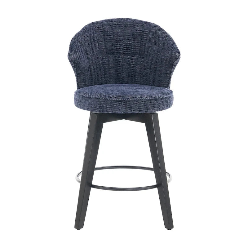 White / Blue / Dark Grey Swivel Bar Stools, Set of 2, Chenille Cushioned Counter Height Chairs with Metal Legs