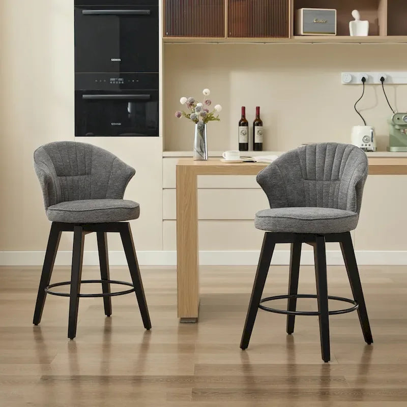 White / Blue / Dark Grey Swivel Bar Stools, Set of 2, Chenille Cushioned Counter Height Chairs with Metal Legs