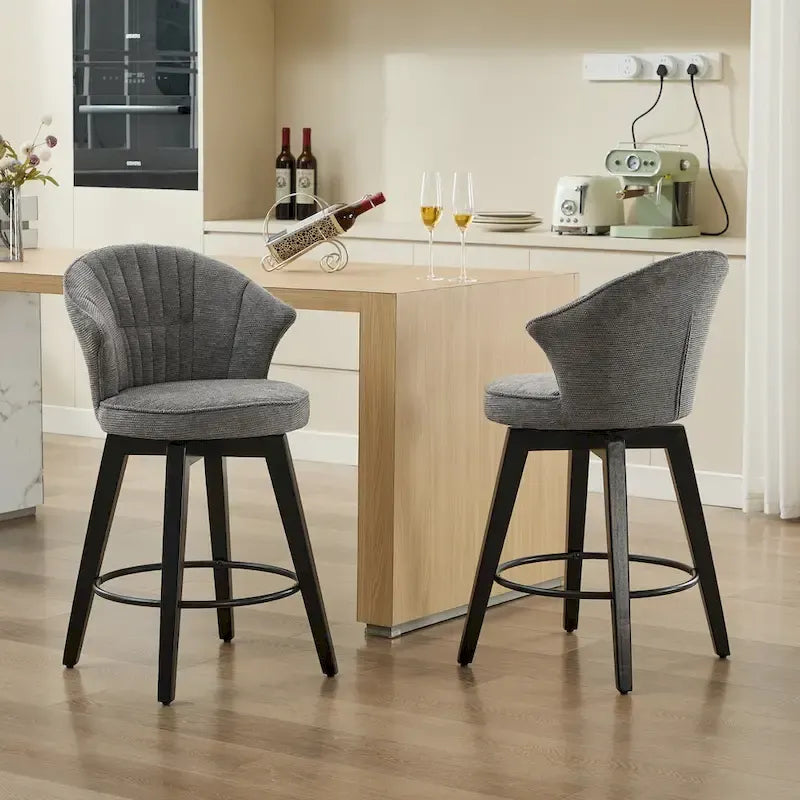 White / Blue / Dark Grey Swivel Bar Stools, Set of 2, Chenille Cushioned Counter Height Chairs with Metal Legs