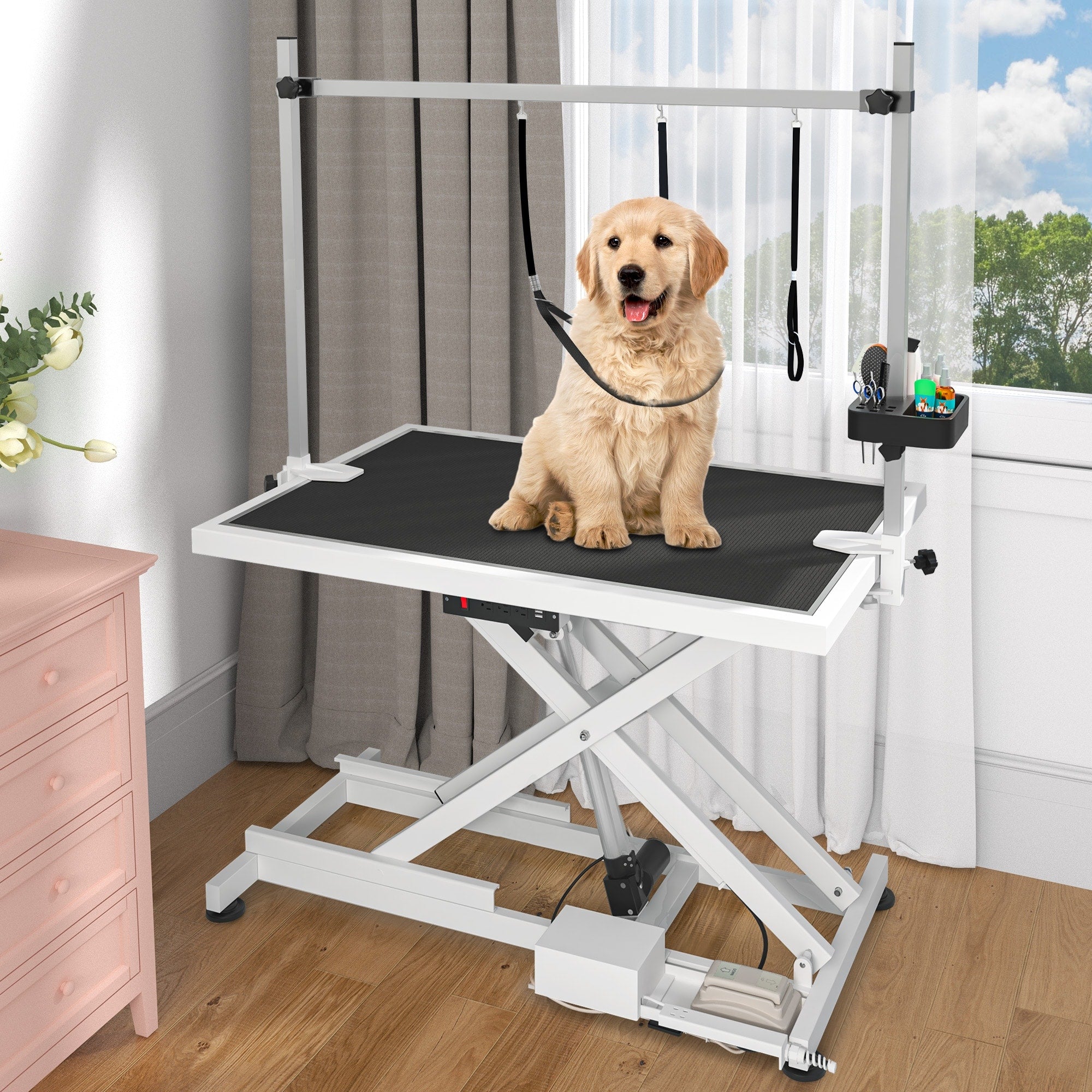 Table de toilettage électrique professionnelle pour chiens de grande taille Table de toilettage pour animaux de compagnie robuste avec bras de toilettage en aluminium - 127 cm (50") de large