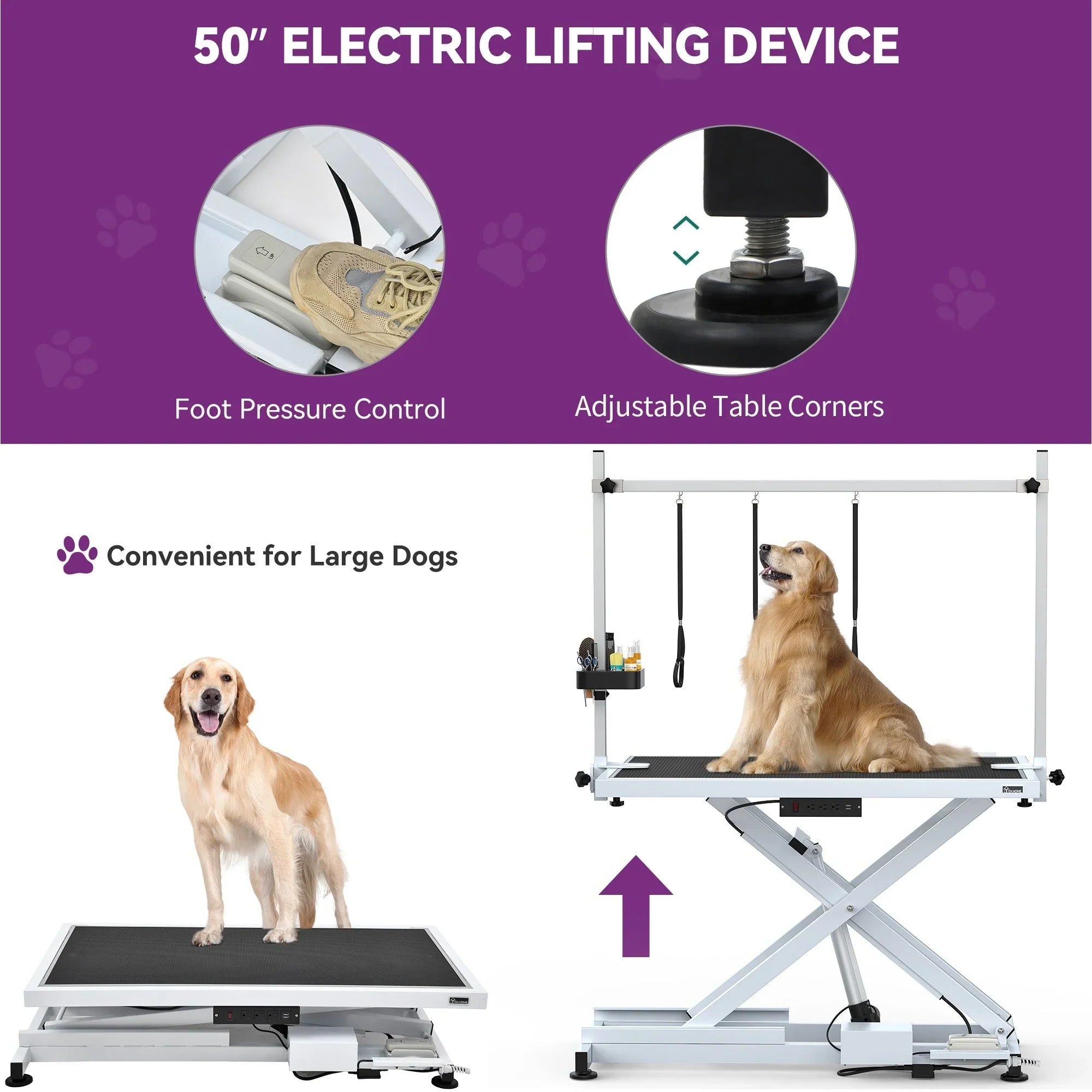 Table de toilettage électrique professionnelle pour chiens de grande taille Table de toilettage pour animaux de compagnie robuste avec bras de toilettage en aluminium - 127 cm (50") de large