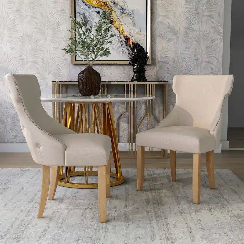 Light Grey / Ivory / Blue / Dark Blue Wingback Linen Dining Chair, Set of 2