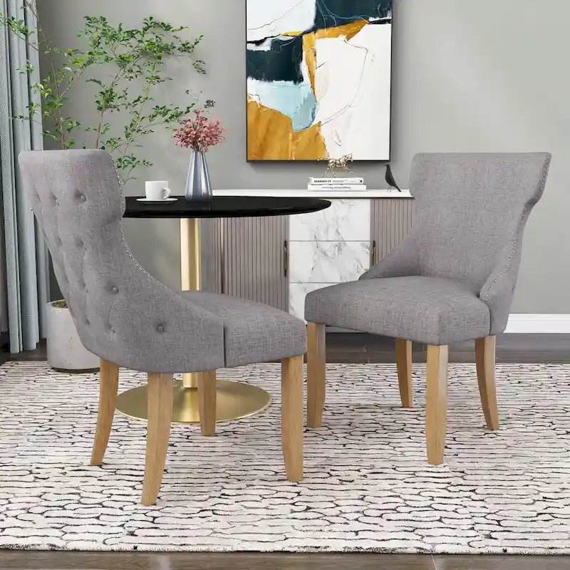 Light Grey / Ivory / Blue / Dark Blue Wingback Linen Dining Chair, Set of 2