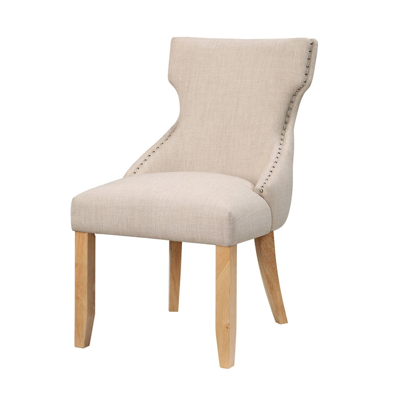 Light Grey / Ivory / Blue / Dark Blue Wingback Linen Dining Chair, Set of 2