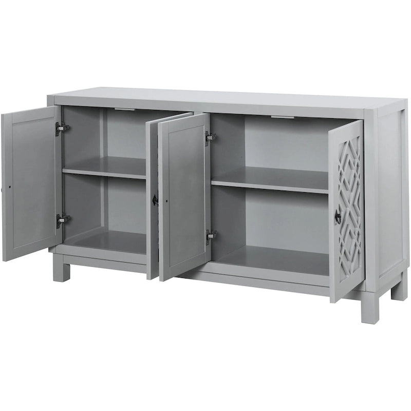 White / Black / Light Gray 4-Door Buffet Sideboard, Rhombus Pattern