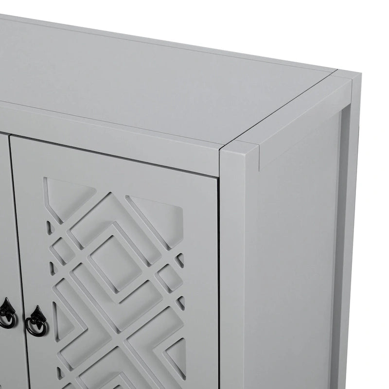 White / Black / Light Gray 4-Door Buffet Sideboard, Rhombus Pattern