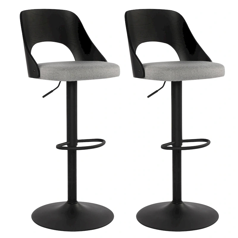 Black / Natural Swivel Bar Stool with Bentwood Back, Set of 2