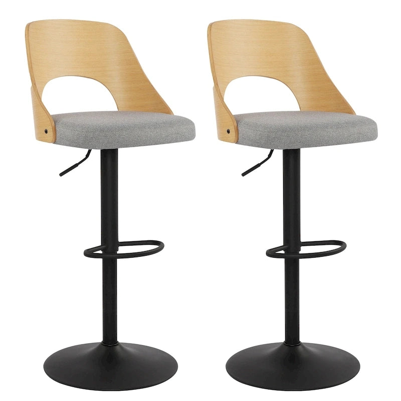 Black / Natural Swivel Bar Stool with Bentwood Back, Set of 2