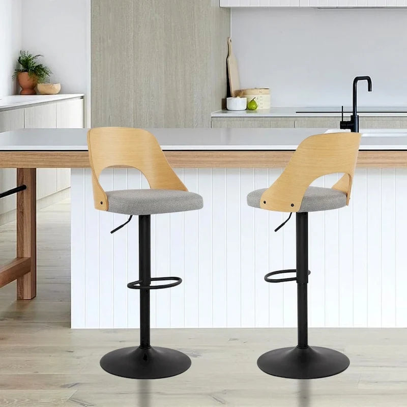 Black / Natural Swivel Bar Stool with Bentwood Back, Set of 2
