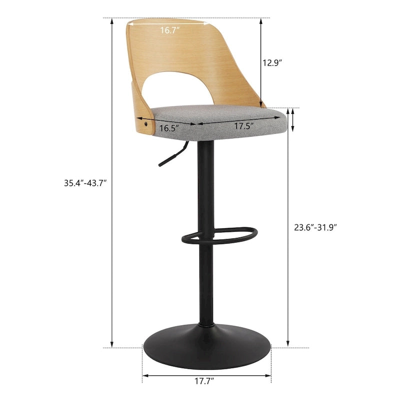 Black / Natural Swivel Bar Stool with Bentwood Back, Set of 2