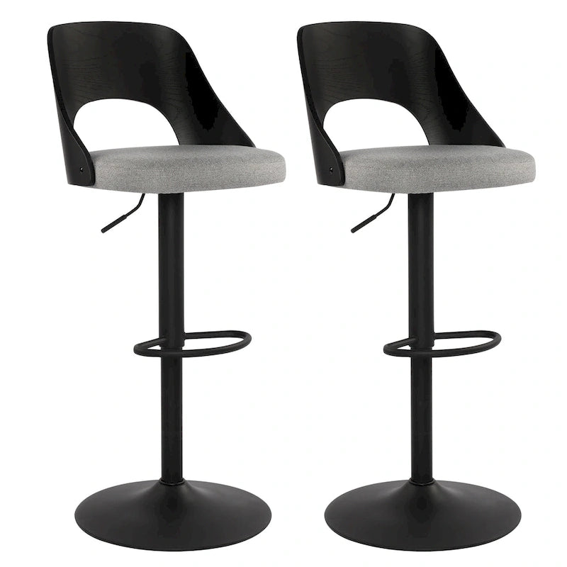 Black / Natural Swivel Bar Stool with Bentwood Back, Set of 2
