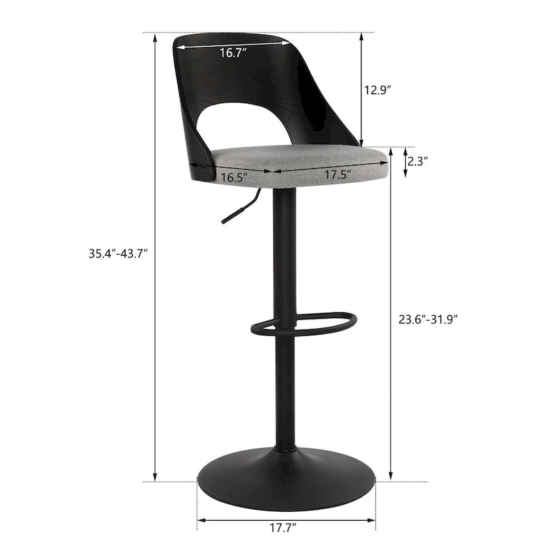 Black / Natural Swivel Bar Stool with Bentwood Back, Set of 2