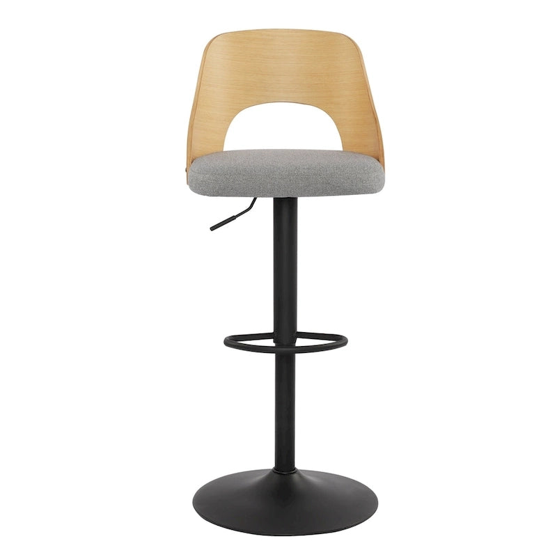 Black / Natural Swivel Bar Stool with Bentwood Back, Set of 2
