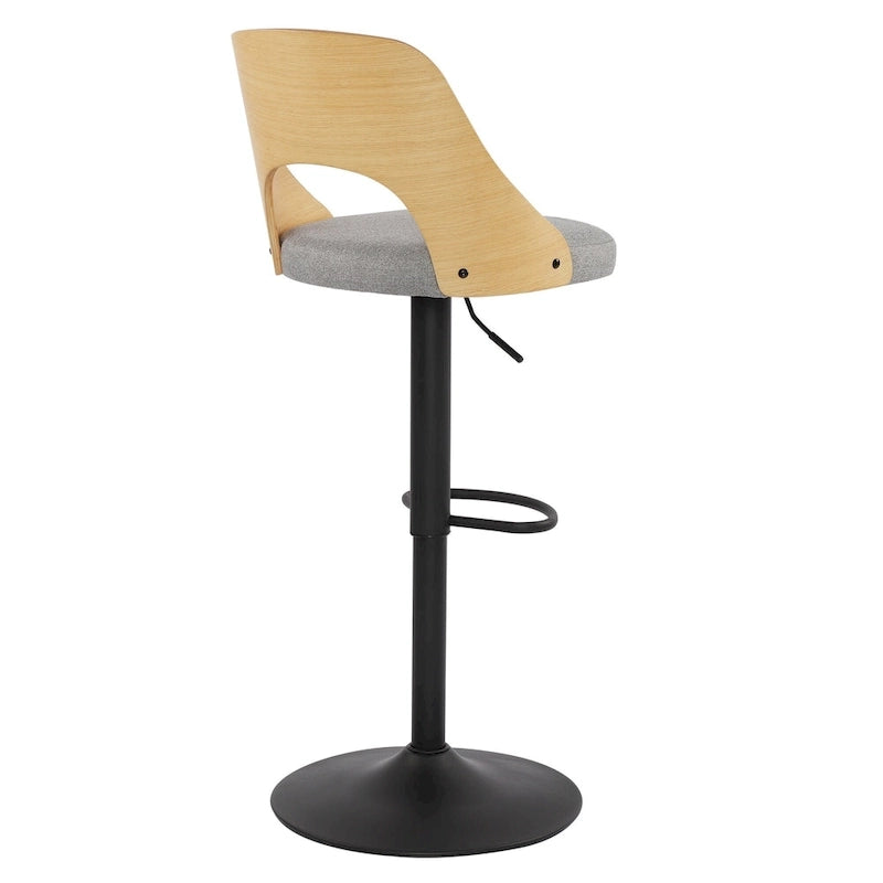 Black / Natural Swivel Bar Stool with Bentwood Back, Set of 2