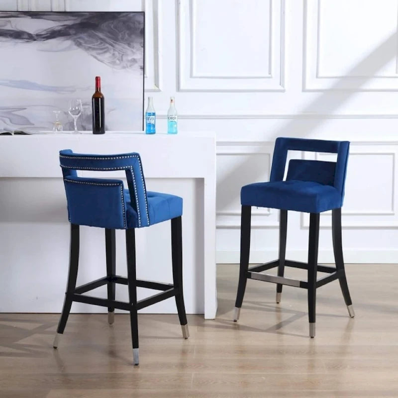 Velvet Nailhead Barstool – Cream / Grey / Navy Blue, Single Seat