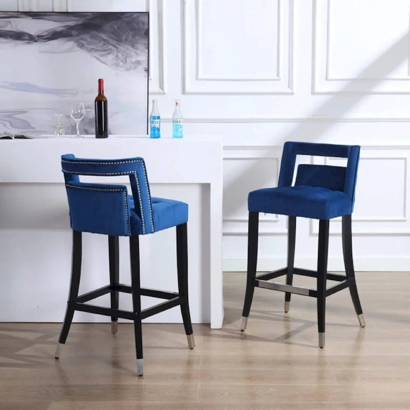 Velvet Nailhead Barstool – Cream / Grey / Navy Blue, Single Seat