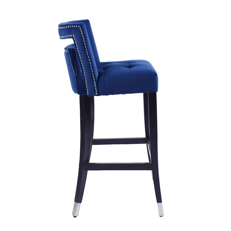 Velvet Nailhead Barstool – Cream / Grey / Navy Blue, Single Seat