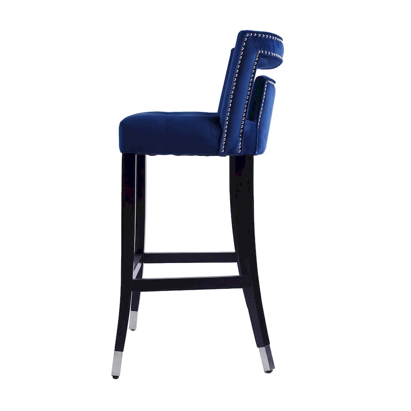 Velvet Nailhead Barstool – Cream / Grey / Navy Blue, Single Seat