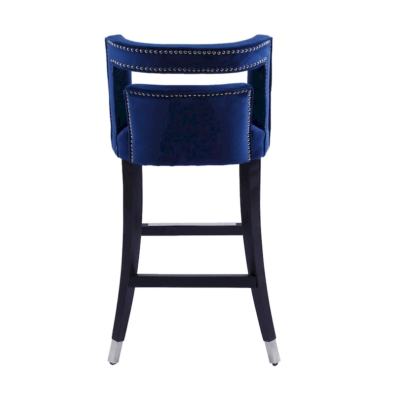 Velvet Nailhead Barstool – Cream / Grey / Navy Blue, Single Seat