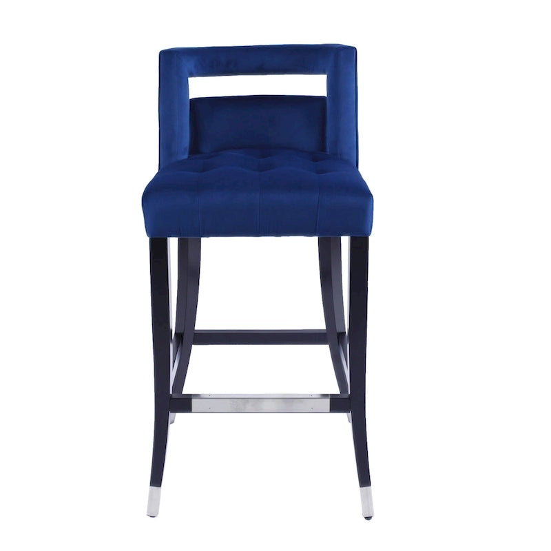Velvet Nailhead Barstool – Cream / Grey / Navy Blue, Single Seat