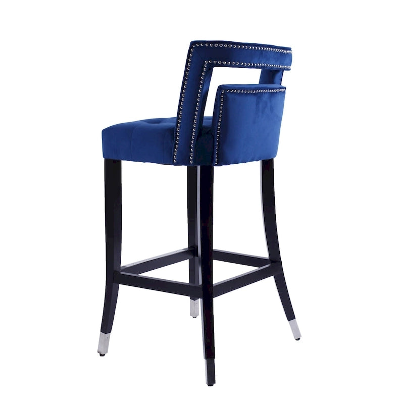 Velvet Nailhead Barstool – Cream / Grey / Navy Blue, Single Seat