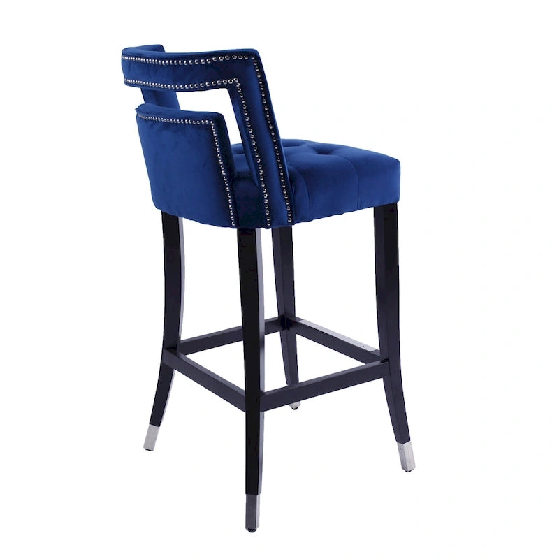 Velvet Nailhead Barstool – Cream / Grey / Navy Blue, Single Seat