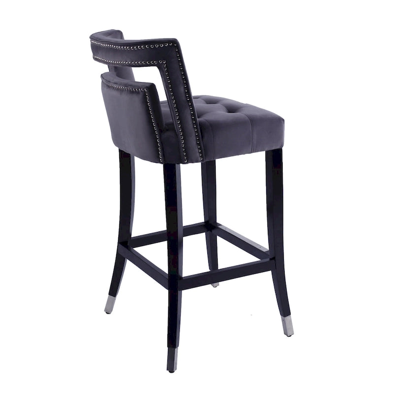 Velvet Nailhead Barstool – Cream / Grey / Navy Blue, Single Seat