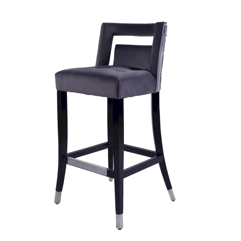 Velvet Nailhead Barstool – Cream / Grey / Navy Blue, Single Seat