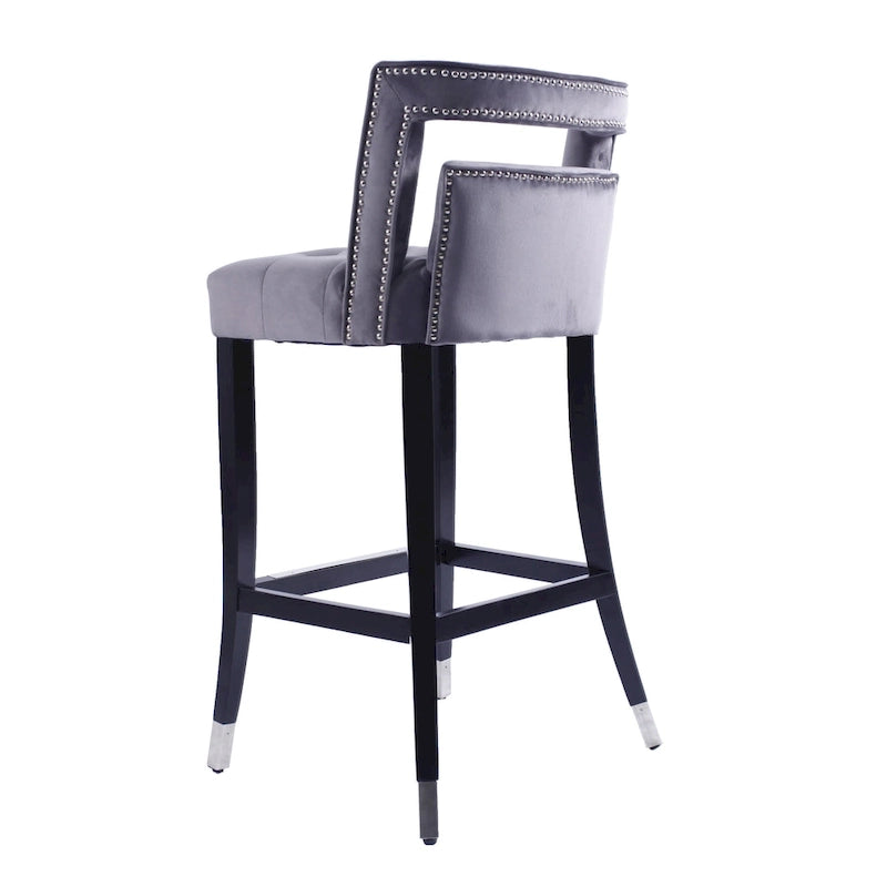 Velvet Nailhead Barstool – Cream / Grey / Navy Blue, Single Seat
