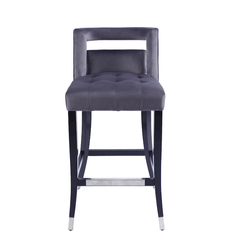 Velvet Nailhead Barstool – Cream / Grey / Navy Blue, Single Seat