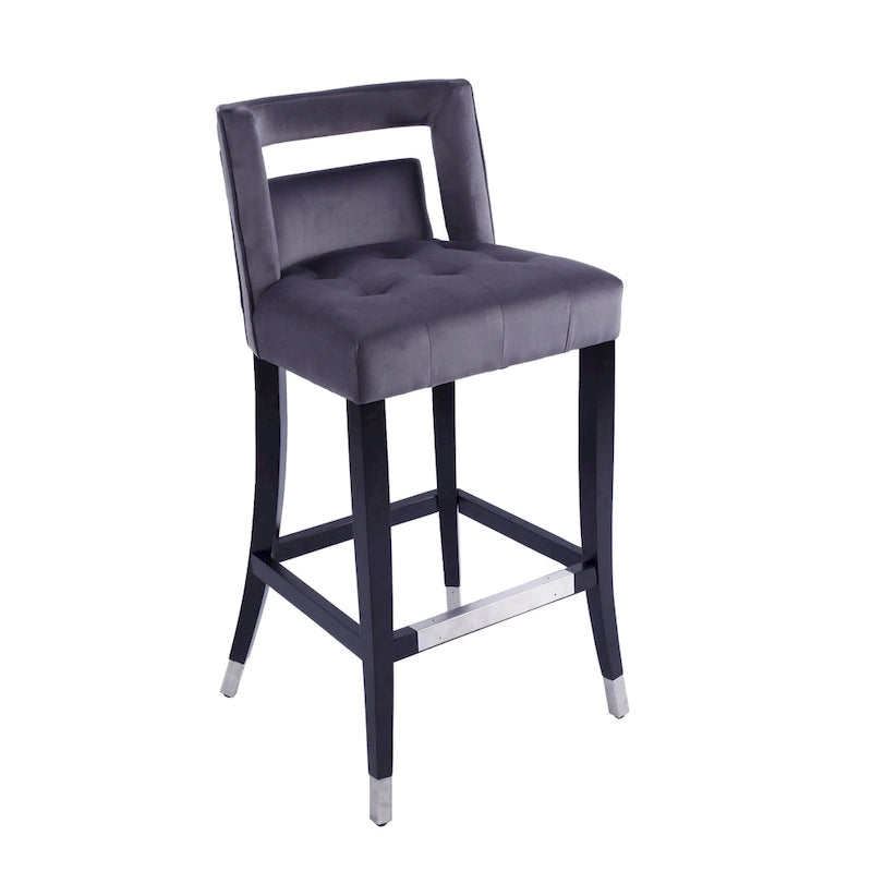 Velvet Nailhead Barstool – Cream / Grey / Navy Blue, Single Seat