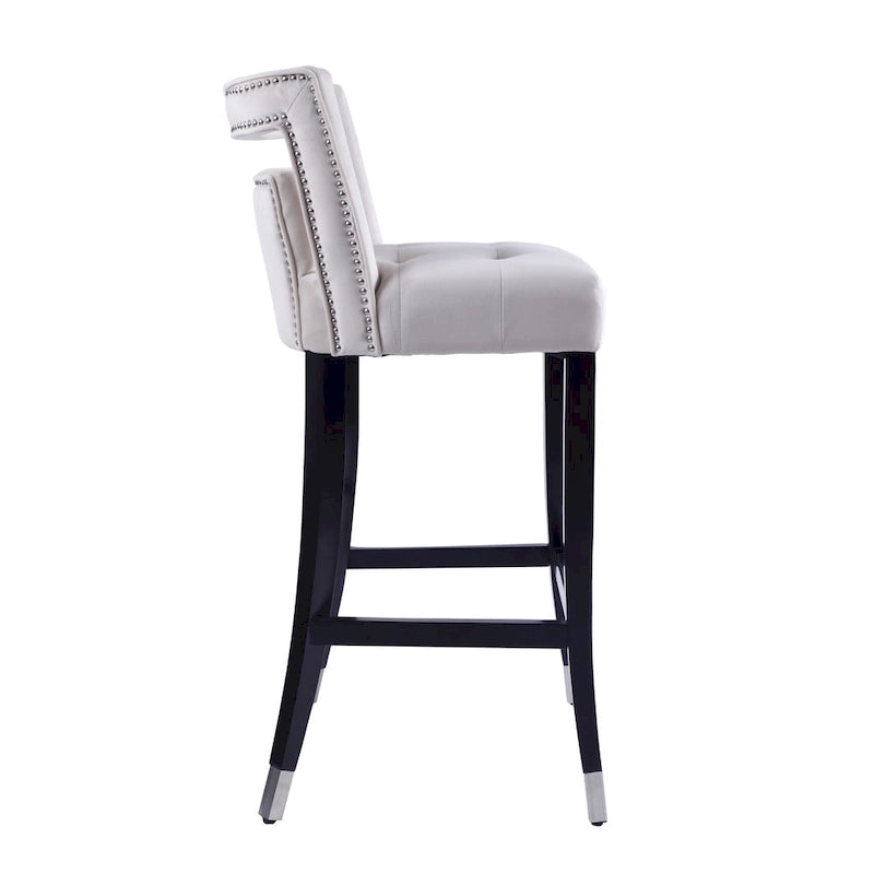 Velvet Nailhead Barstool – Cream / Grey / Navy Blue, Single Seat