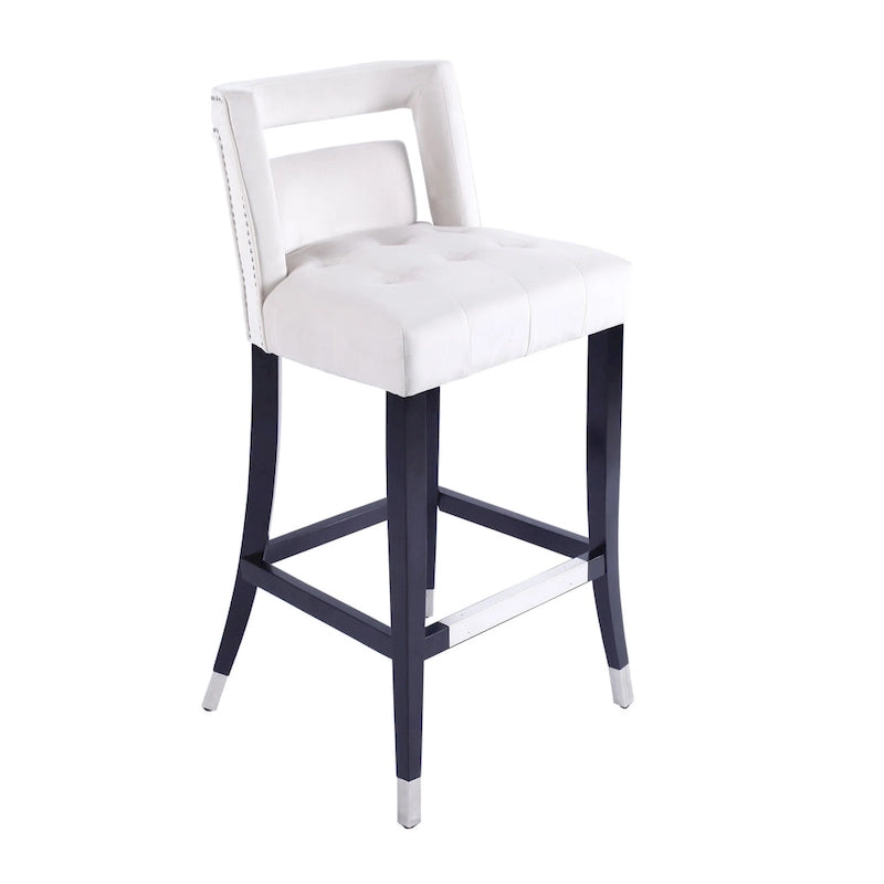 Velvet Nailhead Barstool – Cream / Grey / Navy Blue, Single Seat