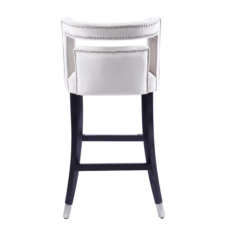 Velvet Nailhead Barstool – Cream / Grey / Navy Blue, Single Seat