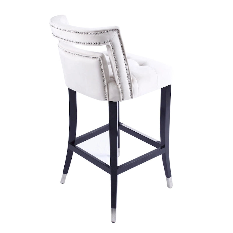 Velvet Nailhead Barstool – Cream / Grey / Navy Blue, Single Seat