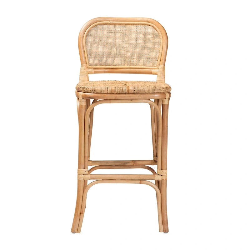 Natural Brown Rattan Bar Stool, Bohemian Style, Single