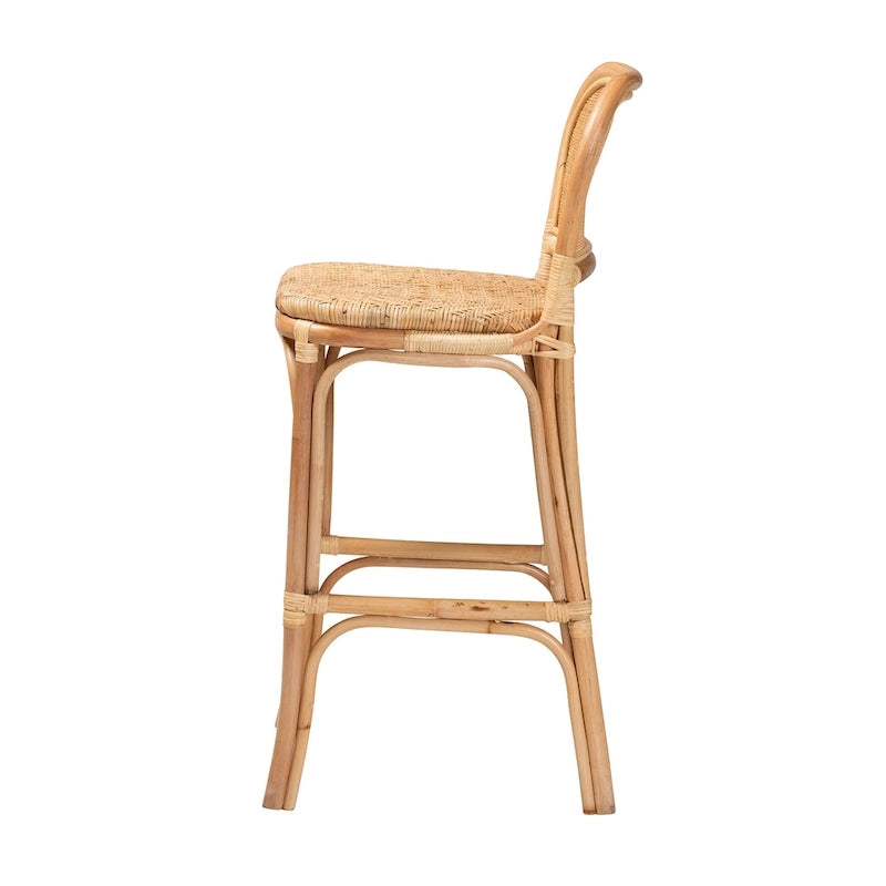 Natural Brown Rattan Bar Stool, Bohemian Style, Single