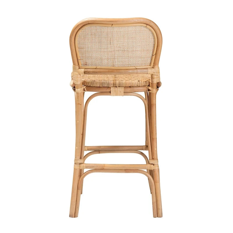 Natural Brown Rattan Bar Stool, Bohemian Style, Single