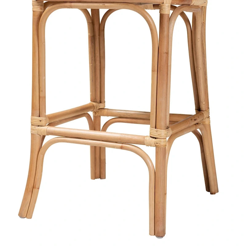 Natural Brown Rattan Bar Stool, Bohemian Style, Single