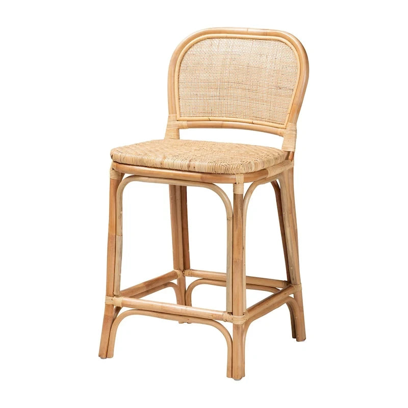 Natural Brown Rattan Bar Stool, Bohemian Style, Single