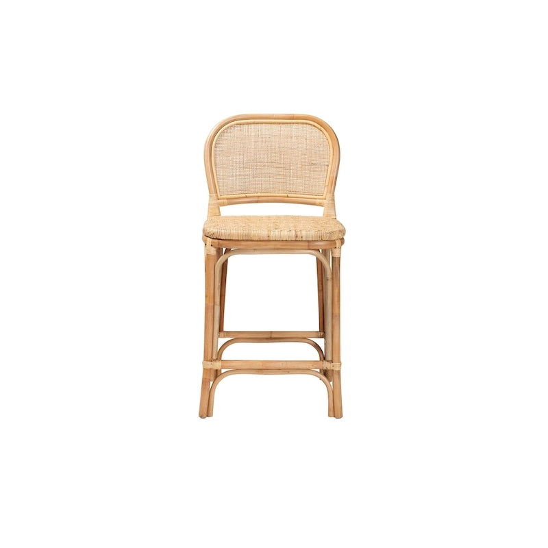 Natural Brown Rattan Bar Stool, Bohemian Style, Single