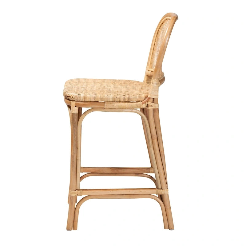 Natural Brown Rattan Bar Stool, Bohemian Style, Single