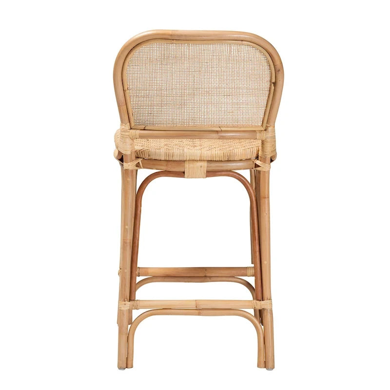 Natural Brown Rattan Bar Stool, Bohemian Style, Single