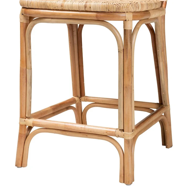 Natural Brown Rattan Bar Stool, Bohemian Style, Single