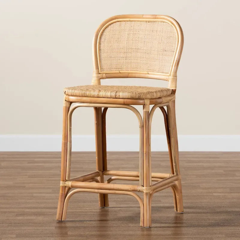 Natural Brown Rattan Bar Stool, Bohemian Style, Single