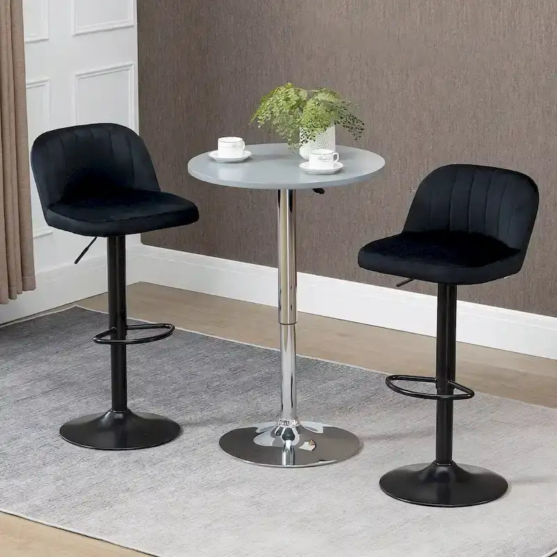Adjustable Swivel Bar Stools Set of 2, Black/Grey/Red, Velvet Upholstered, Counter to Bar Height