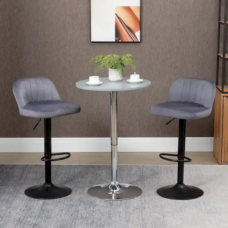 Adjustable Swivel Bar Stools Set of 2, Black/Grey/Red, Velvet Upholstered, Counter to Bar Height