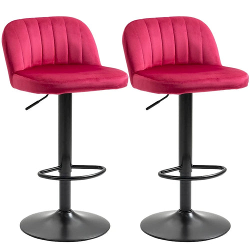 Adjustable Swivel Bar Stools Set of 2, Black/Grey/Red, Velvet Upholstered, Counter to Bar Height