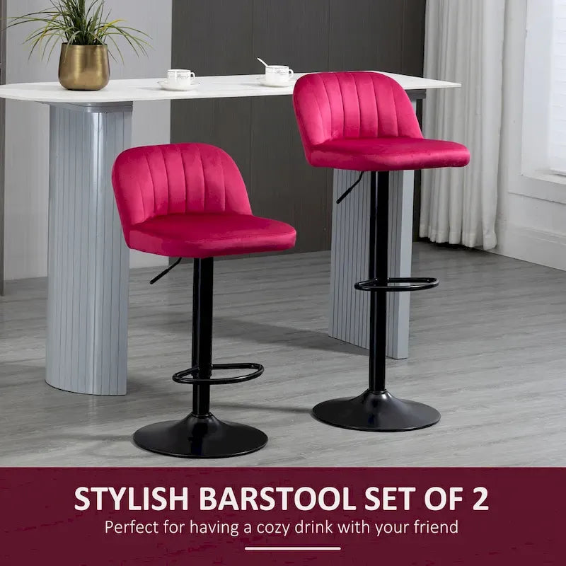Adjustable Swivel Bar Stools Set of 2, Black/Grey/Red, Velvet Upholstered, Counter to Bar Height